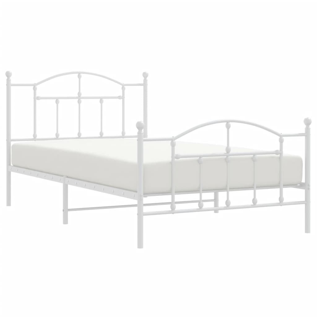 Bed frame with head and footboard metal white 107x203 cm