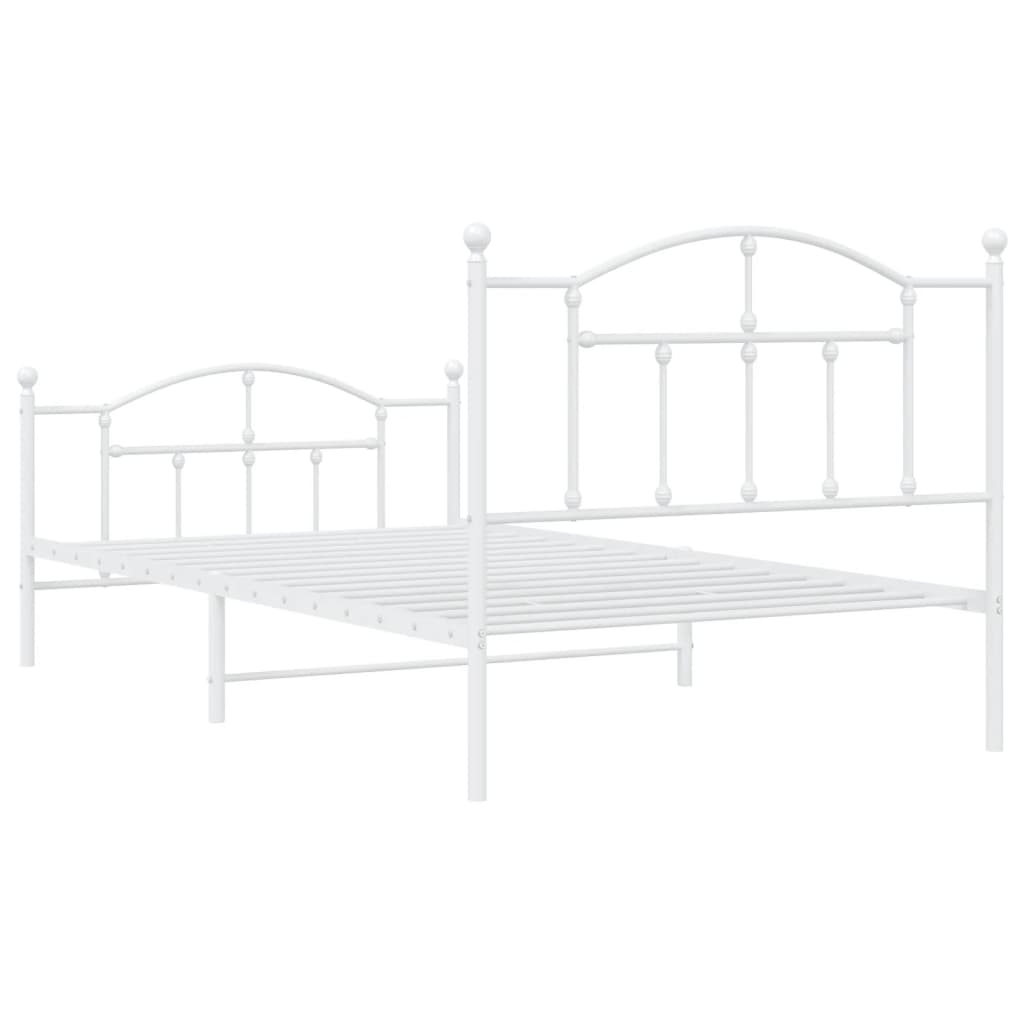 Bed frame with head and footboard metal white 107x203 cm