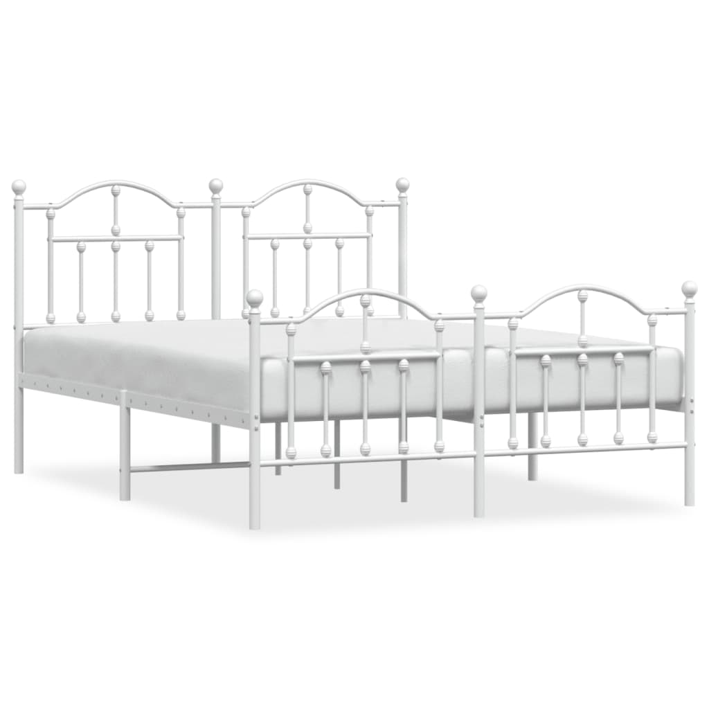 Bed frame with head and footboard metal white 140x190 cm