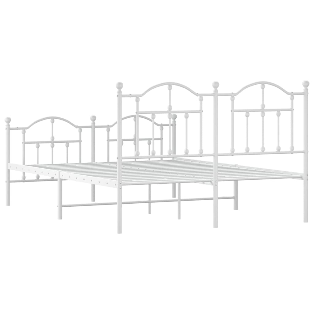 Bed frame with head and footboard metal white 140x190 cm