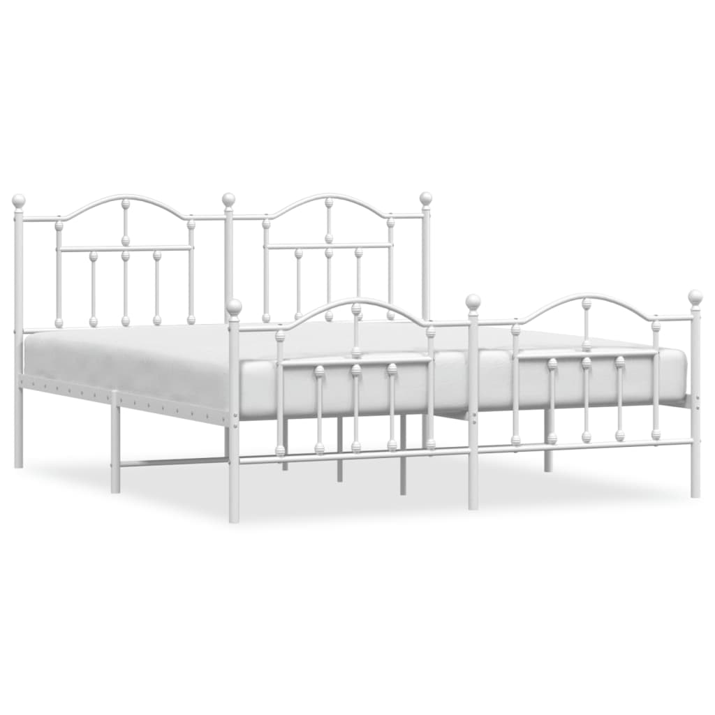 Bed frame with head and footboard metal white 183x213 cm