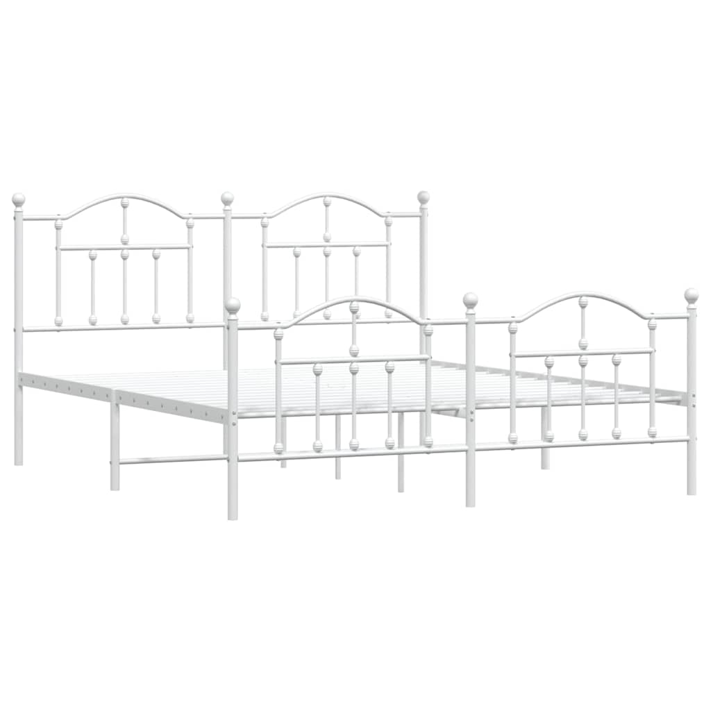Bed frame with head and footboard metal white 183x213 cm