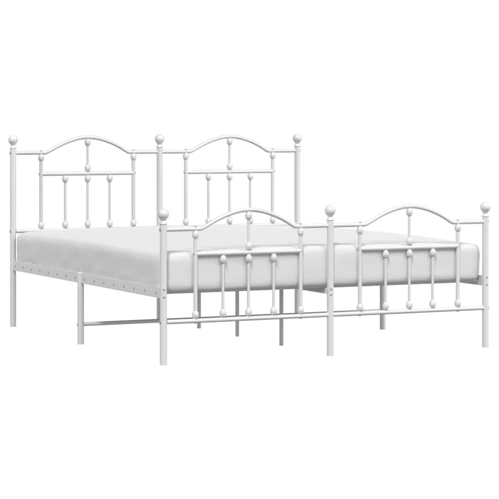 Bed frame with head and footboard metal white 183x213 cm