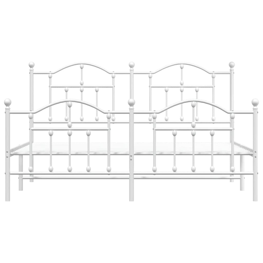 Bed frame with head and footboard metal white 183x213 cm