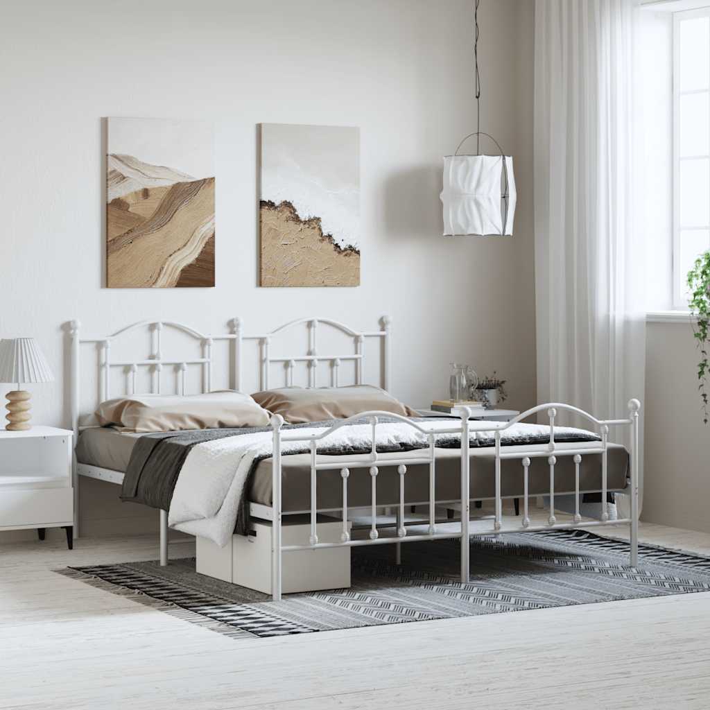 Bed frame with head and footboard metal white 183x213 cm