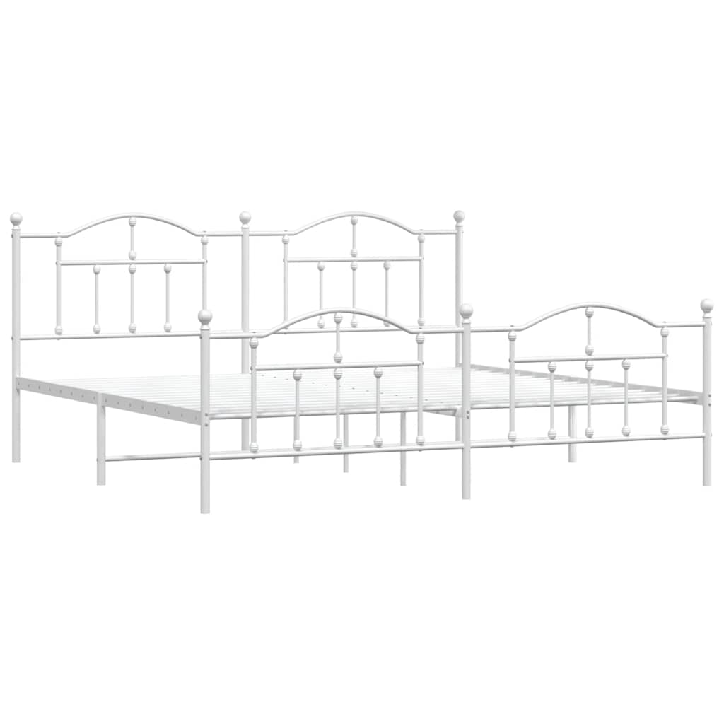 Bed frame with head and footboard metal white 193x203 cm