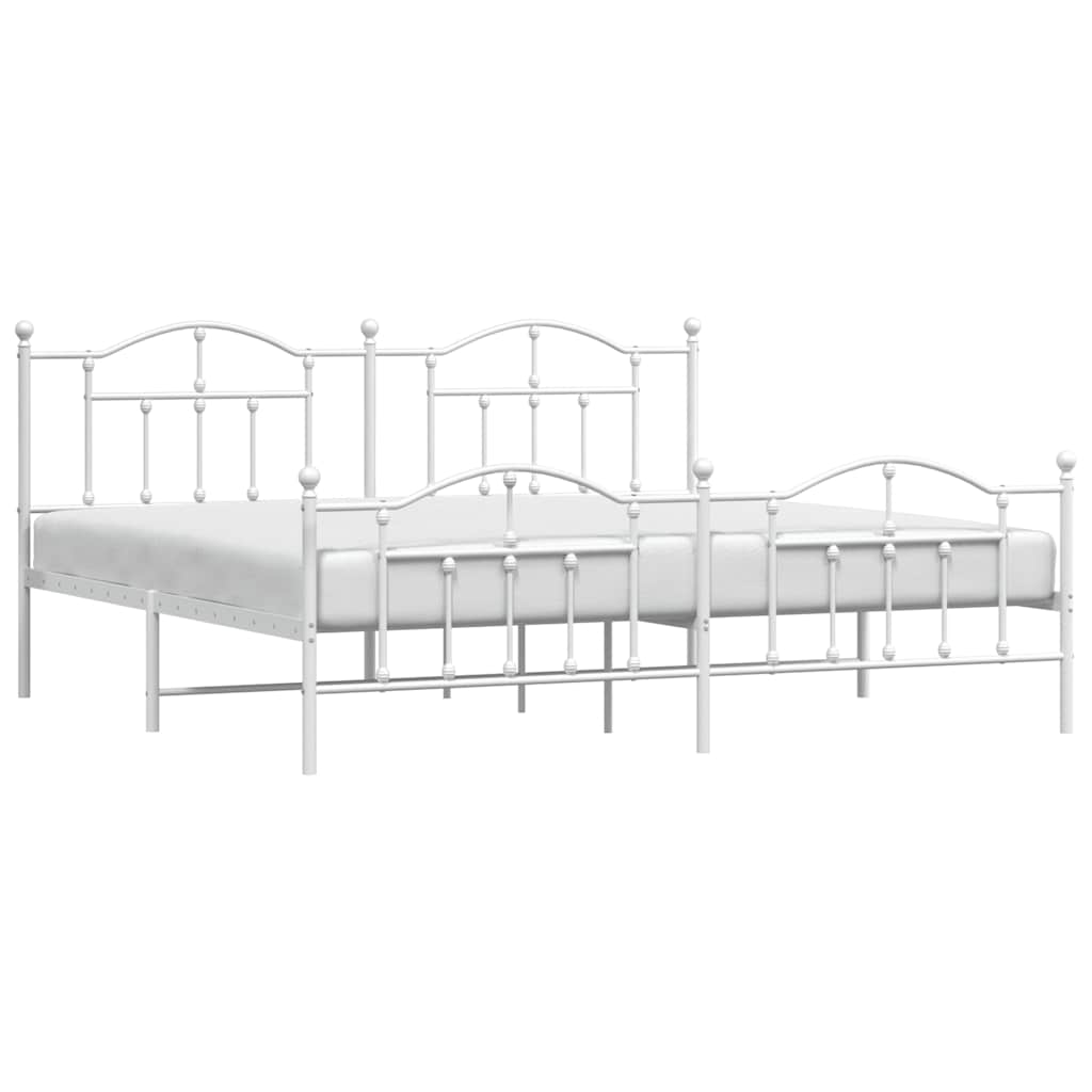 Bed frame with head and footboard metal white 193x203 cm