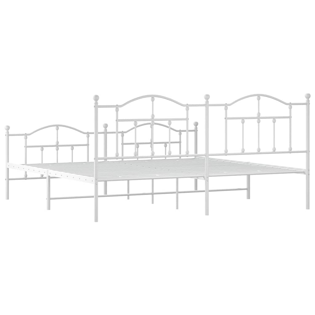 Bed frame with head and footboard metal white 193x203 cm