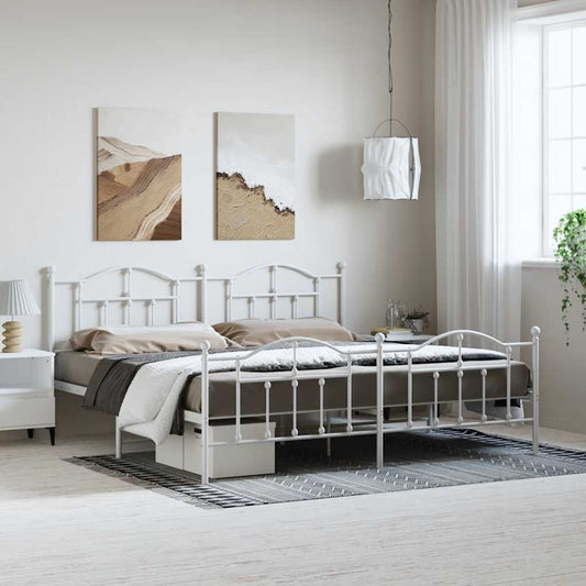 Bed frame with head and footboard metal white 193x203 cm