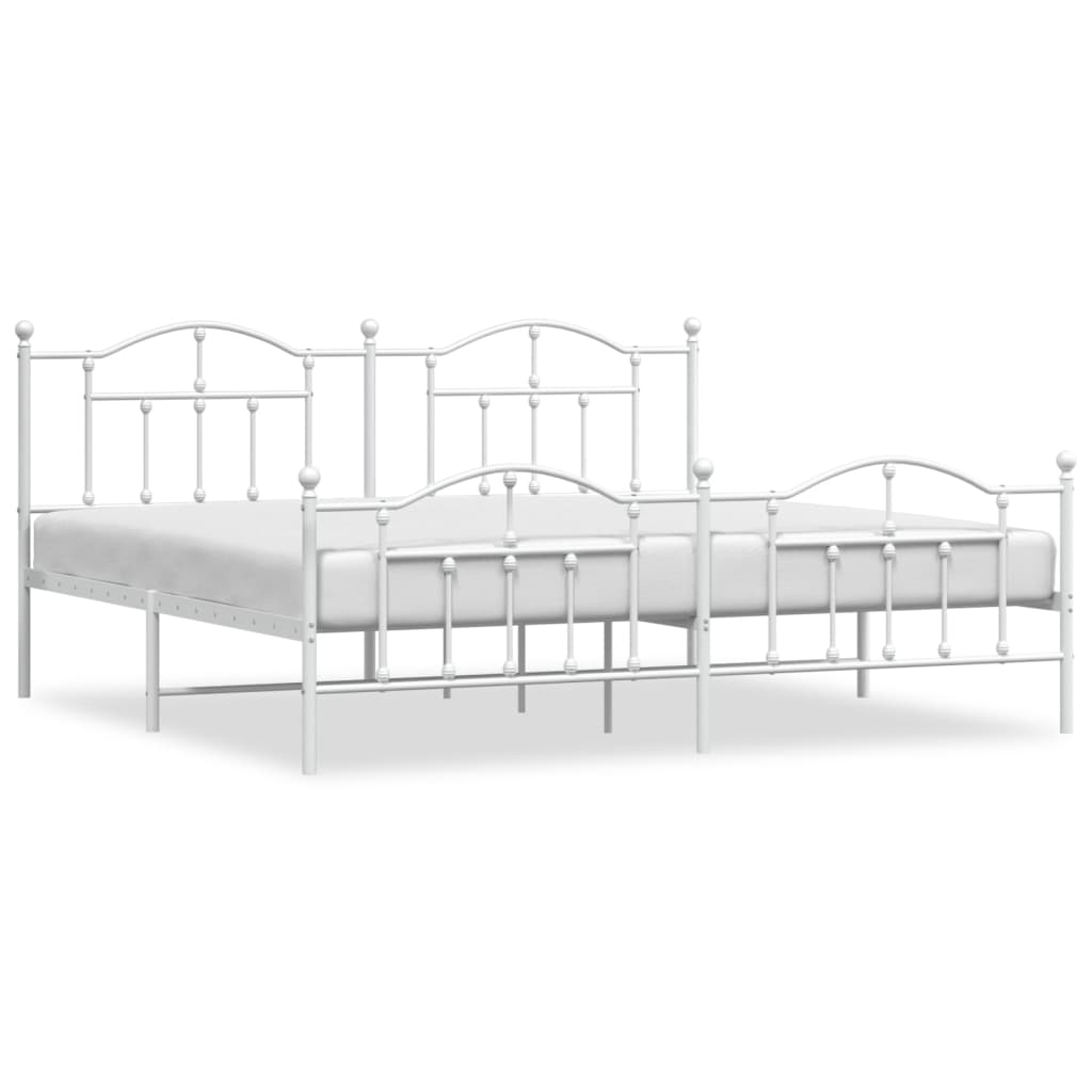Bed frame with head and footboard metal white 200x200 cm
