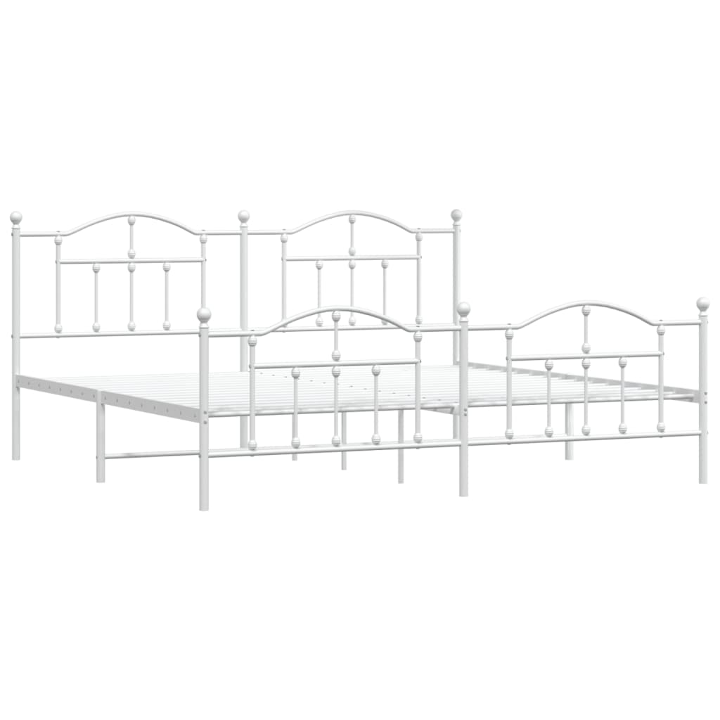 Bed frame with head and footboard metal white 200x200 cm
