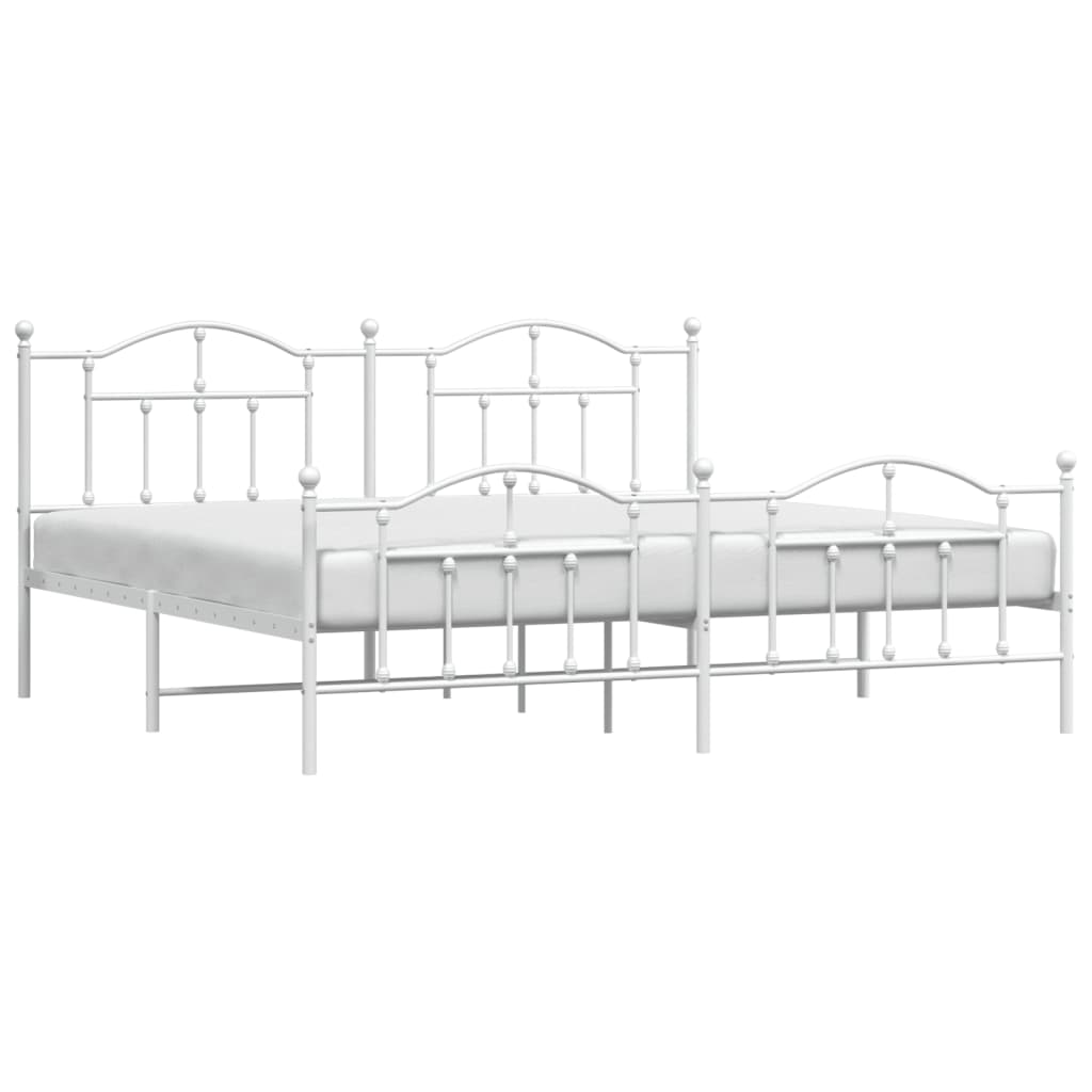 Bed frame with head and footboard metal white 200x200 cm