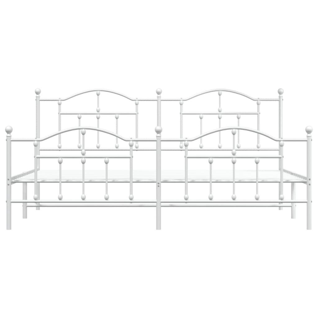 Bed frame with head and footboard metal white 200x200 cm
