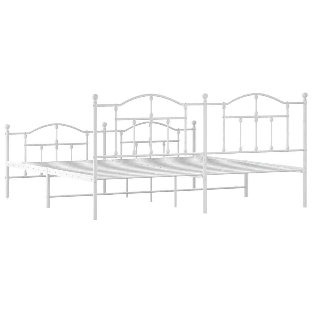 Bed frame with head and footboard metal white 200x200 cm