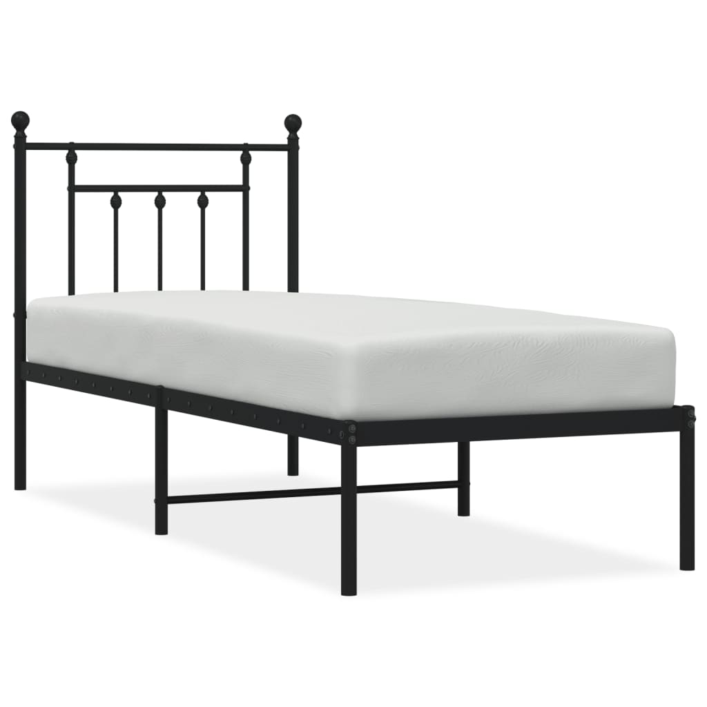 Bed frame with headboard metal black 75x190 cm