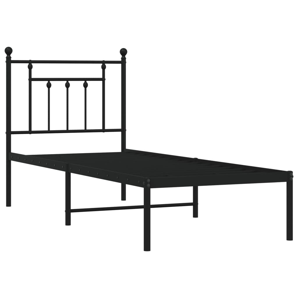 Bed frame with headboard metal black 75x190 cm