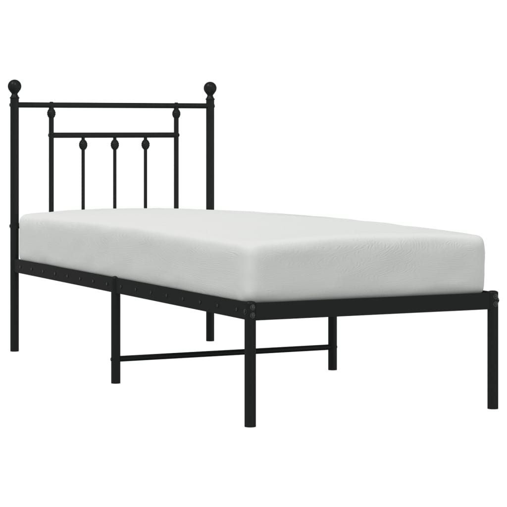 Bed frame with headboard metal black 75x190 cm