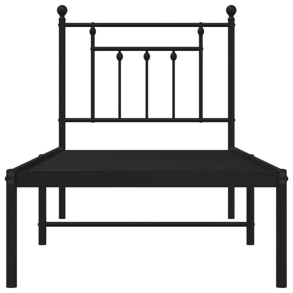Bed frame with headboard metal black 75x190 cm