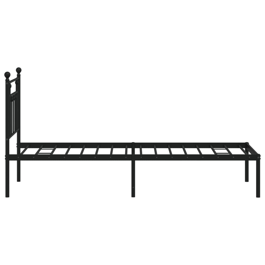 Bed frame with headboard metal black 75x190 cm