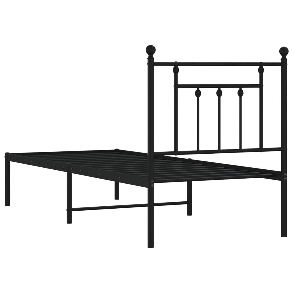 Bed frame with headboard metal black 75x190 cm