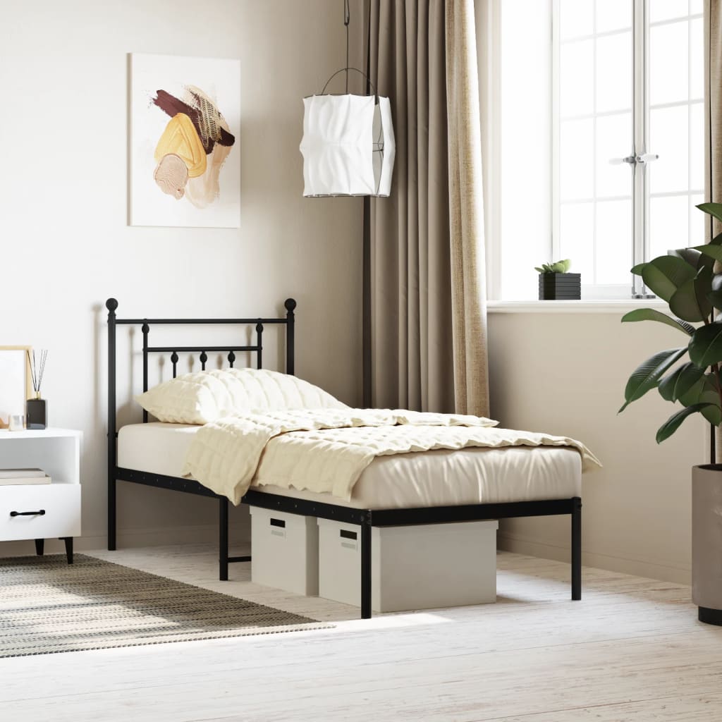 Bed frame with headboard metal black 75x190 cm