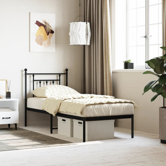 Bed frame with headboard metal black 75x190 cm