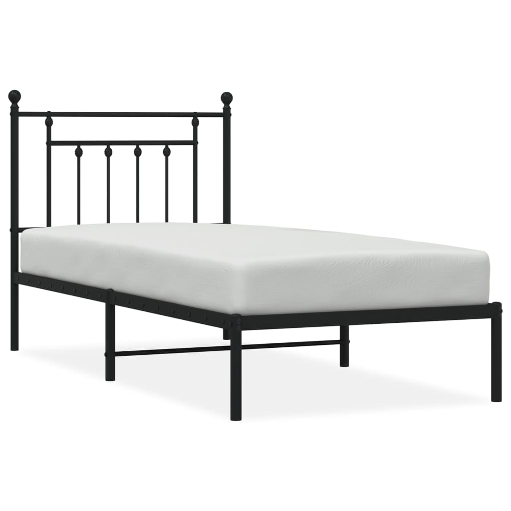 Bed frame with headboard metal black 90x190 cm