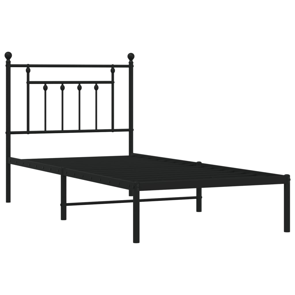 Bed frame with headboard metal black 90x190 cm