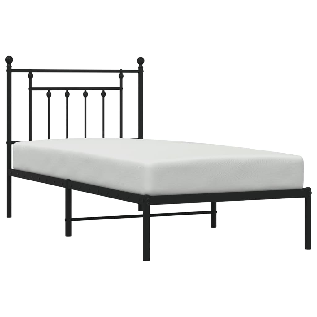 Bed frame with headboard metal black 90x190 cm