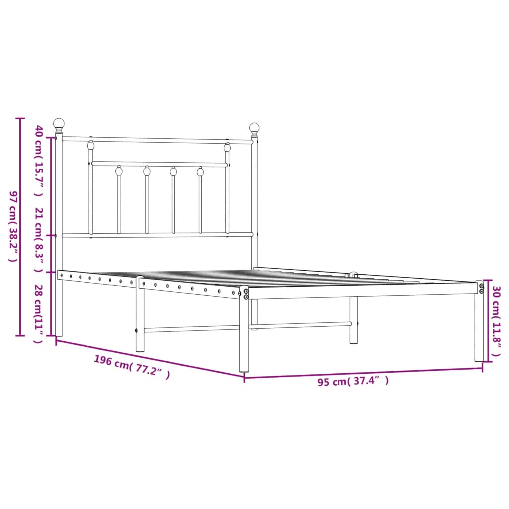 Bed frame with headboard metal black 90x190 cm