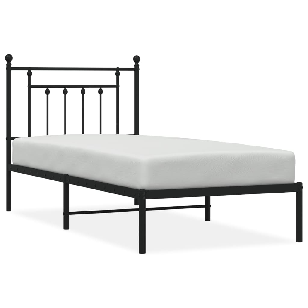 Bed frame with headboard metal black 90x200 cm