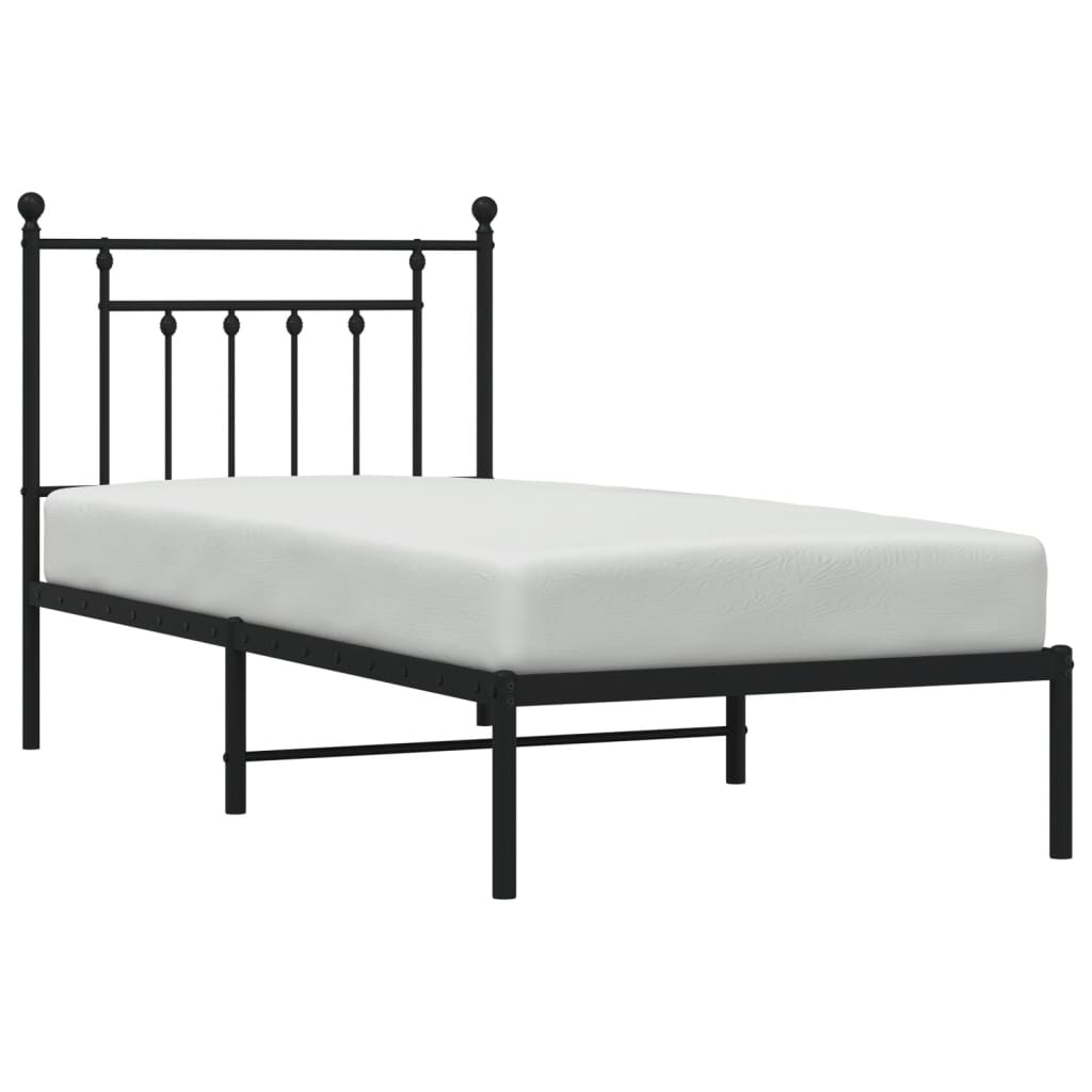 Bed frame with headboard metal black 90x200 cm