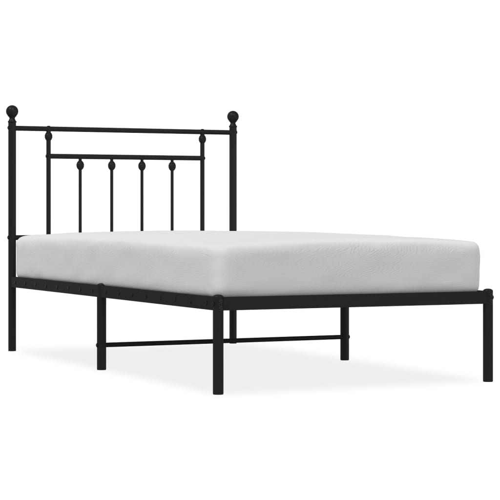 Bed frame with headboard metal black 100x190 cm