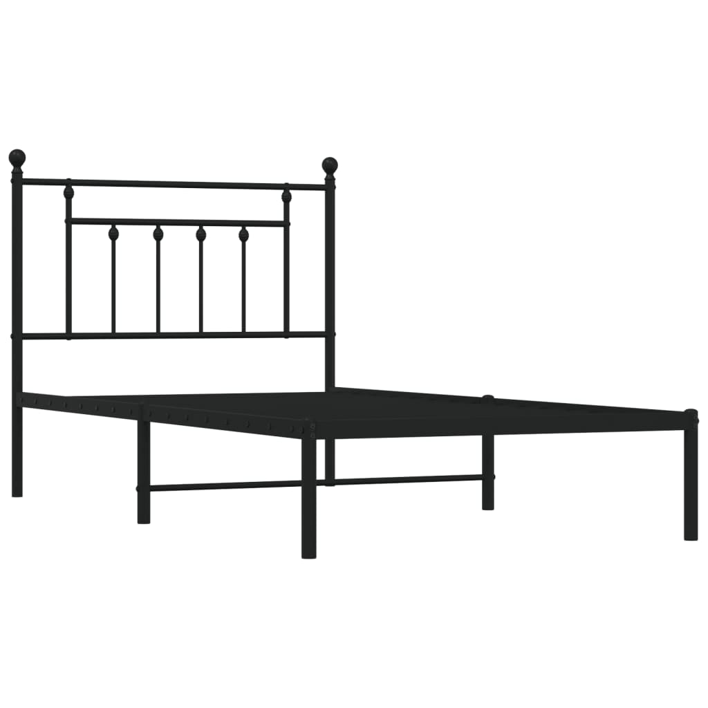 Bed frame with headboard metal black 100x190 cm