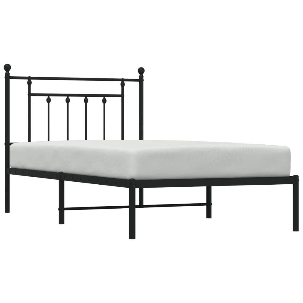 Bed frame with headboard metal black 100x190 cm
