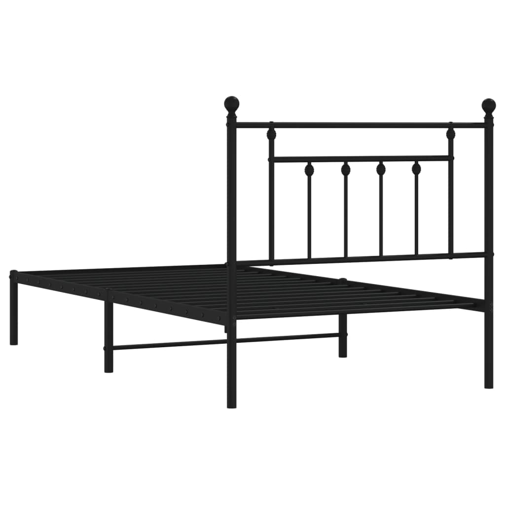 Bed frame with headboard metal black 100x190 cm