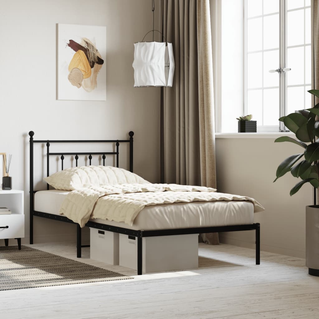 Bed frame with headboard metal black 100x190 cm