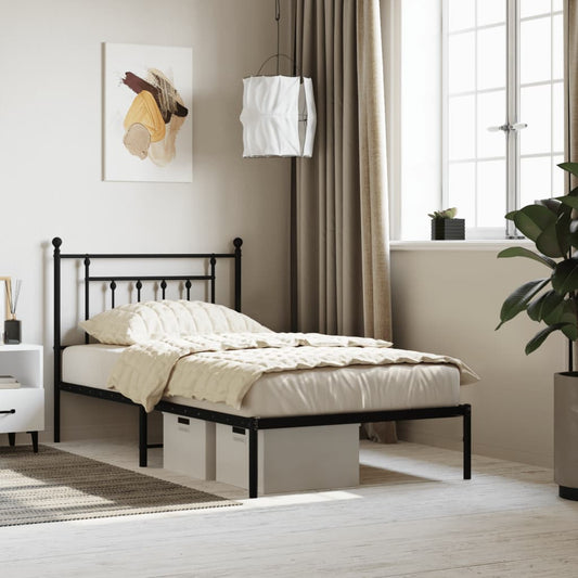 Bed frame with headboard metal black 100x190 cm