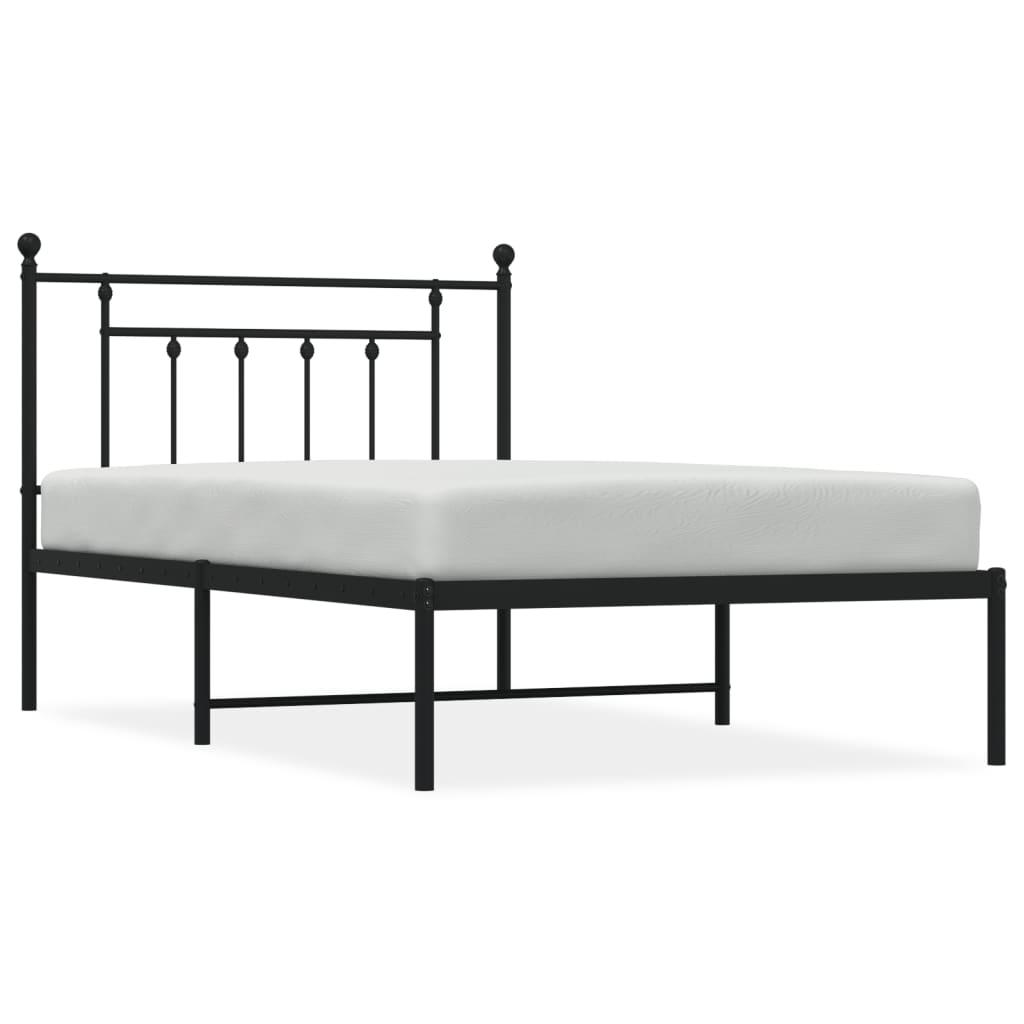 Bed frame with headboard metal black 107x203 cm