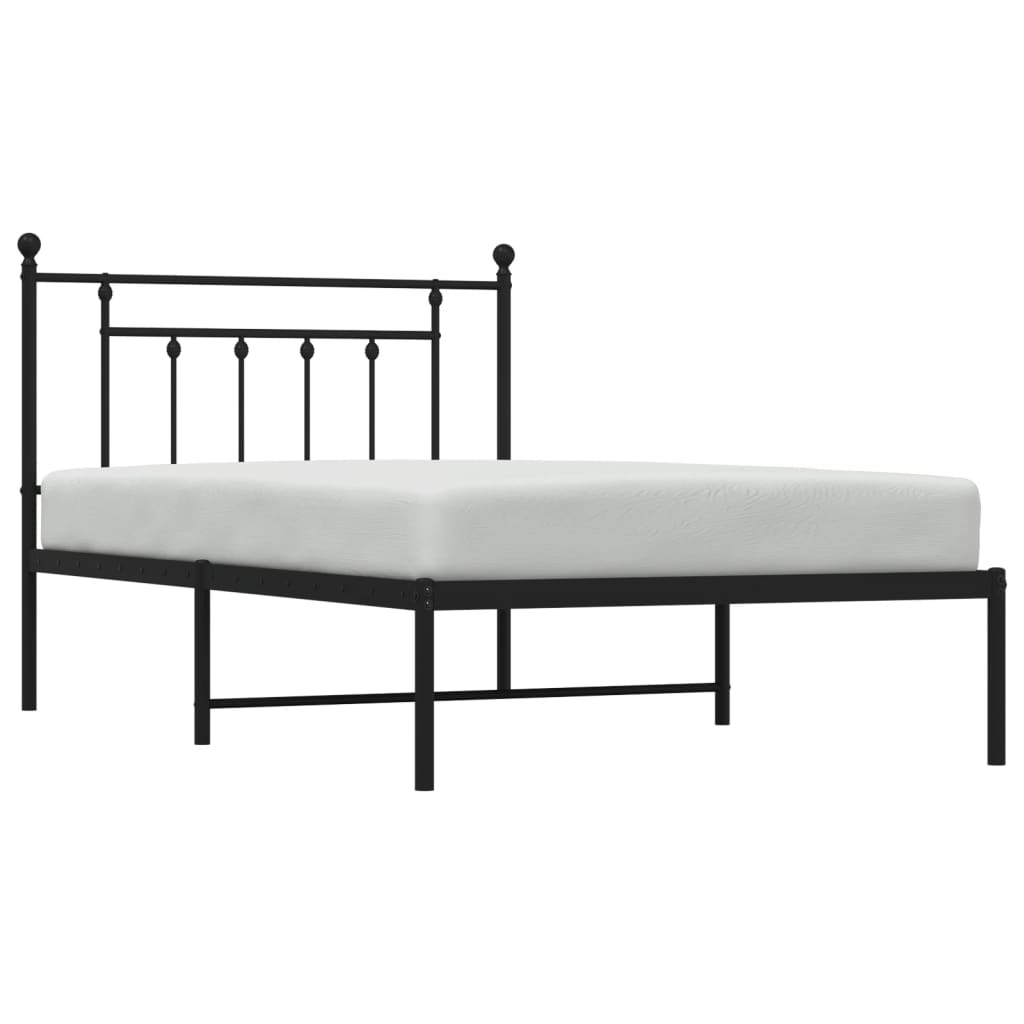 Bed frame with headboard metal black 107x203 cm