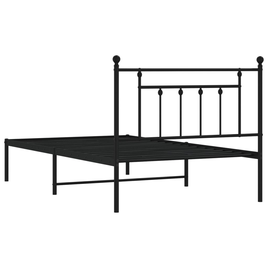 Bed frame with headboard metal black 107x203 cm