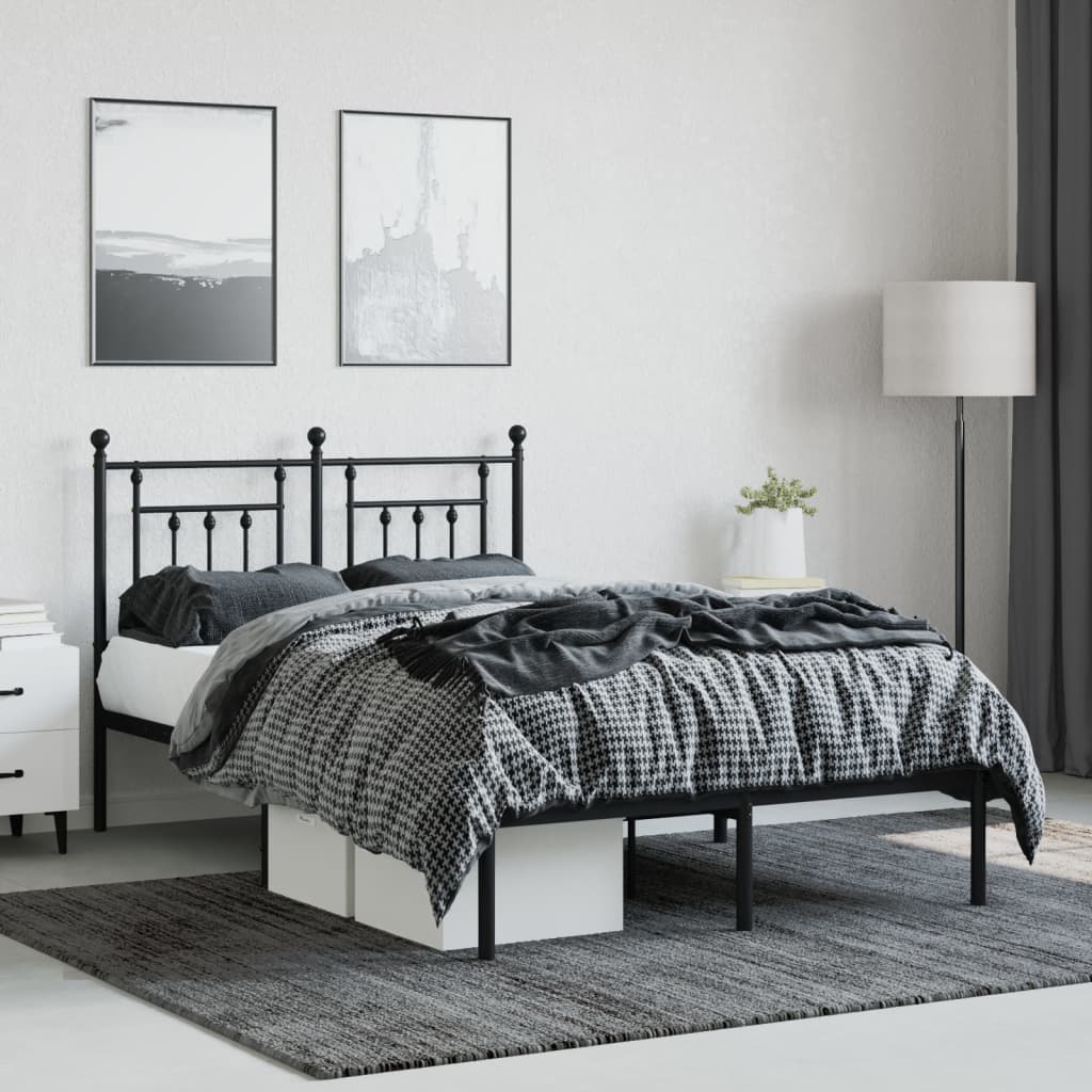 Bed frame with headboard metal black 120x190 cm