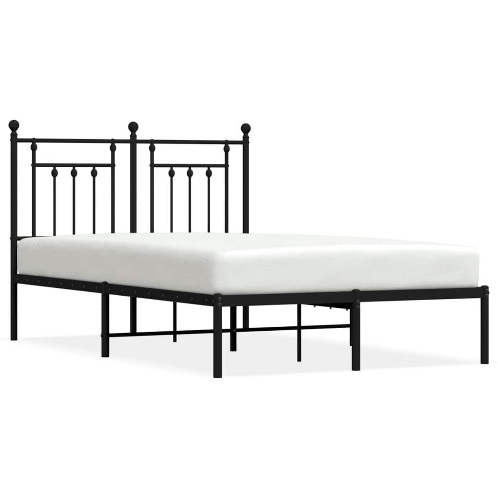 Bed frame with headboard metal black 135x190 cm