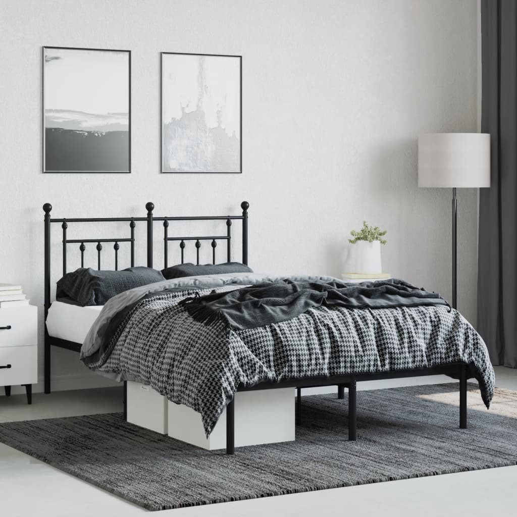 Bed frame with headboard metal black 135x190 cm