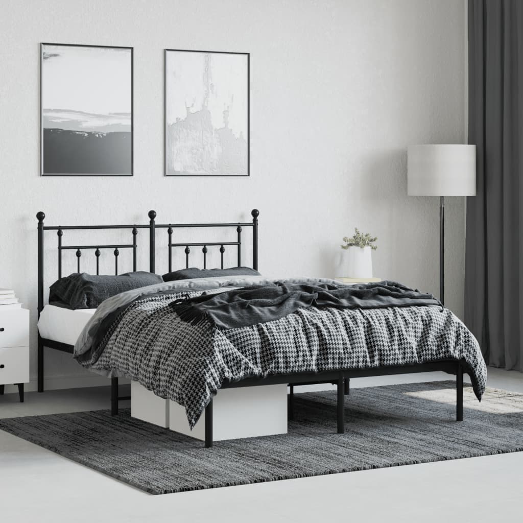 Bed frame with headboard metal black 140x190 cm