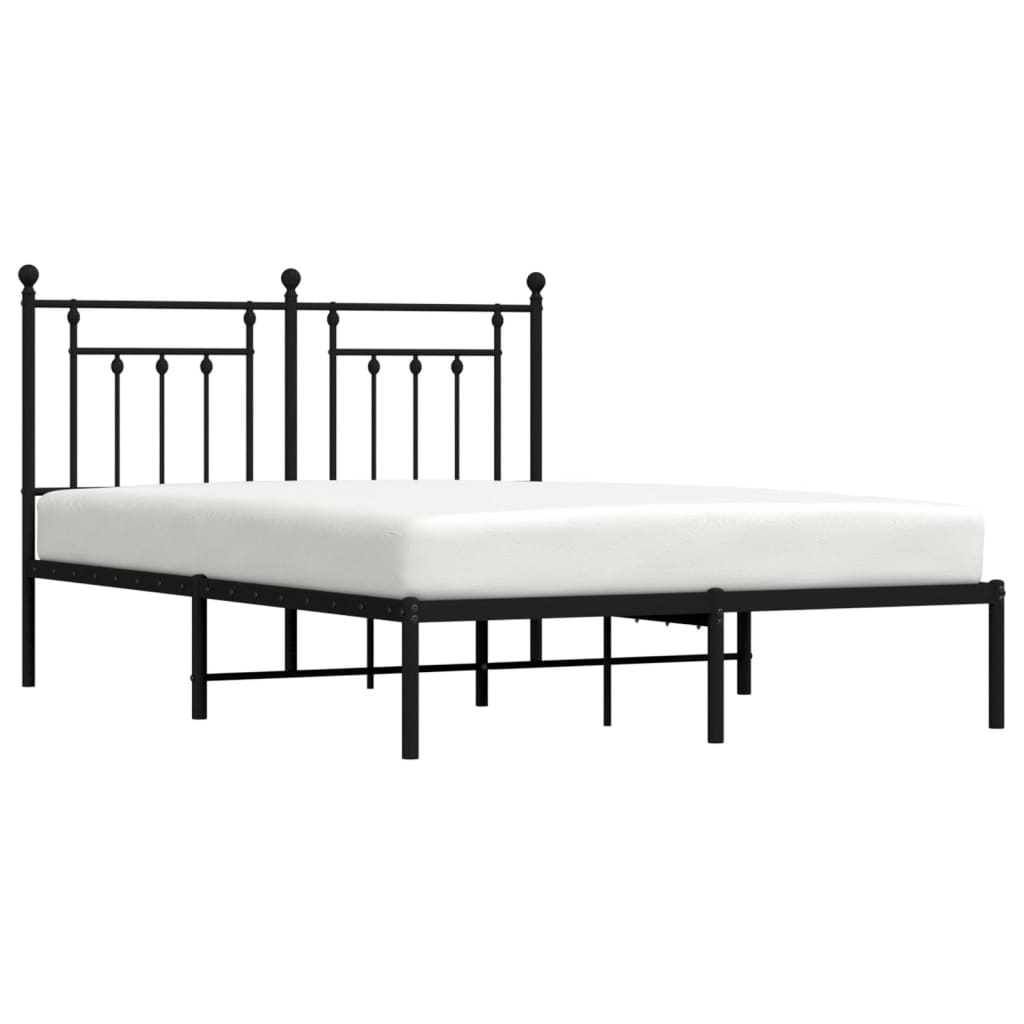 Bed frame with headboard metal black 140x190 cm