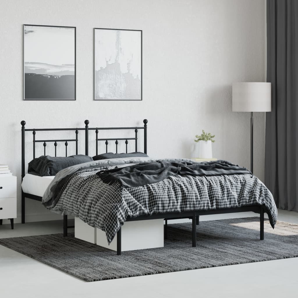 Bed frame with headboard metal black 140x200 cm