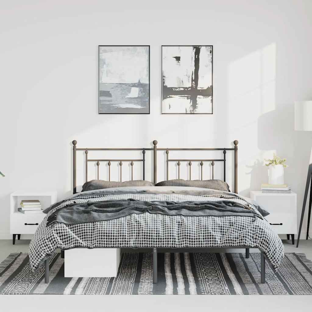 Bed frame with headboard metal black 150x200 cm