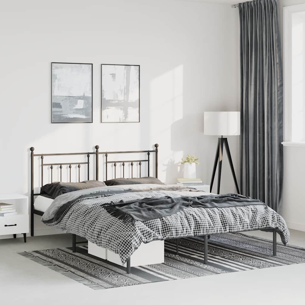 Bed frame with headboard metal black 150x200 cm