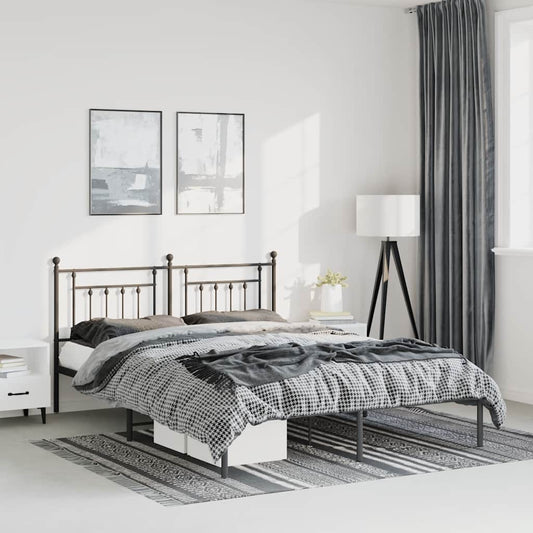 Bed frame with headboard metal black 150x200 cm
